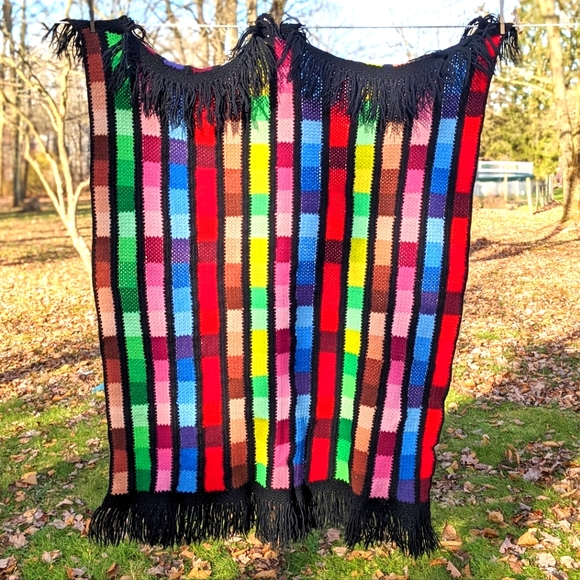 HANDMADE Bright Colorful Rainbow Patch Crochet Knitted Afghan throw blanket - Picture 1 of 6